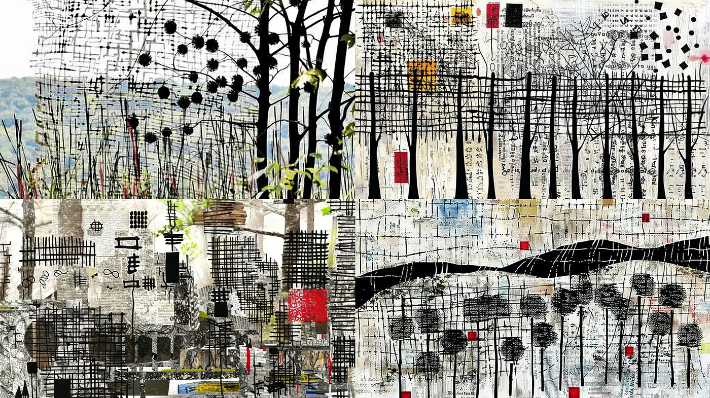 Abstract Urban Tableau: A Fusion of Scribbles and Cityscape - Midjourney sref style
