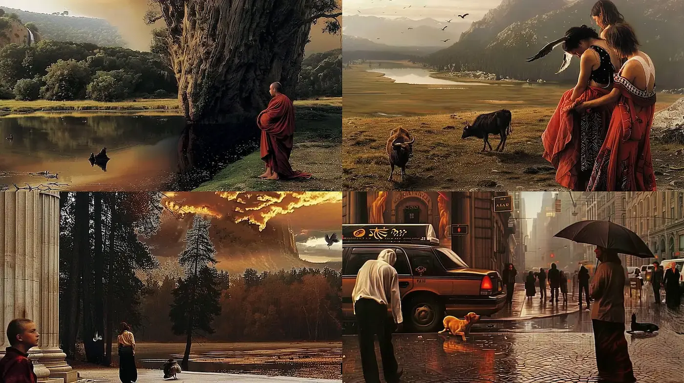 Captivating Fusion of Natural and Urban Landscapes with Rich Textural Elements - Midjourney sref style