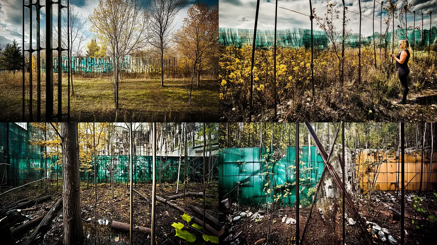Dystopian Serenity: A Cohesive Contrast of Decay and Nature - Midjourney sref style
