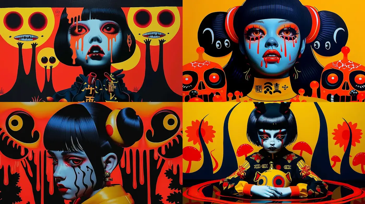 Expressive Bold Art with Dark Playfulness and Pop Influences - Midjourney sref style