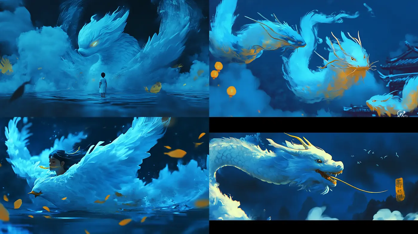 Ethereal Sapphire Dreamscape with Ephemeral Beasts - Midjourney sref style
