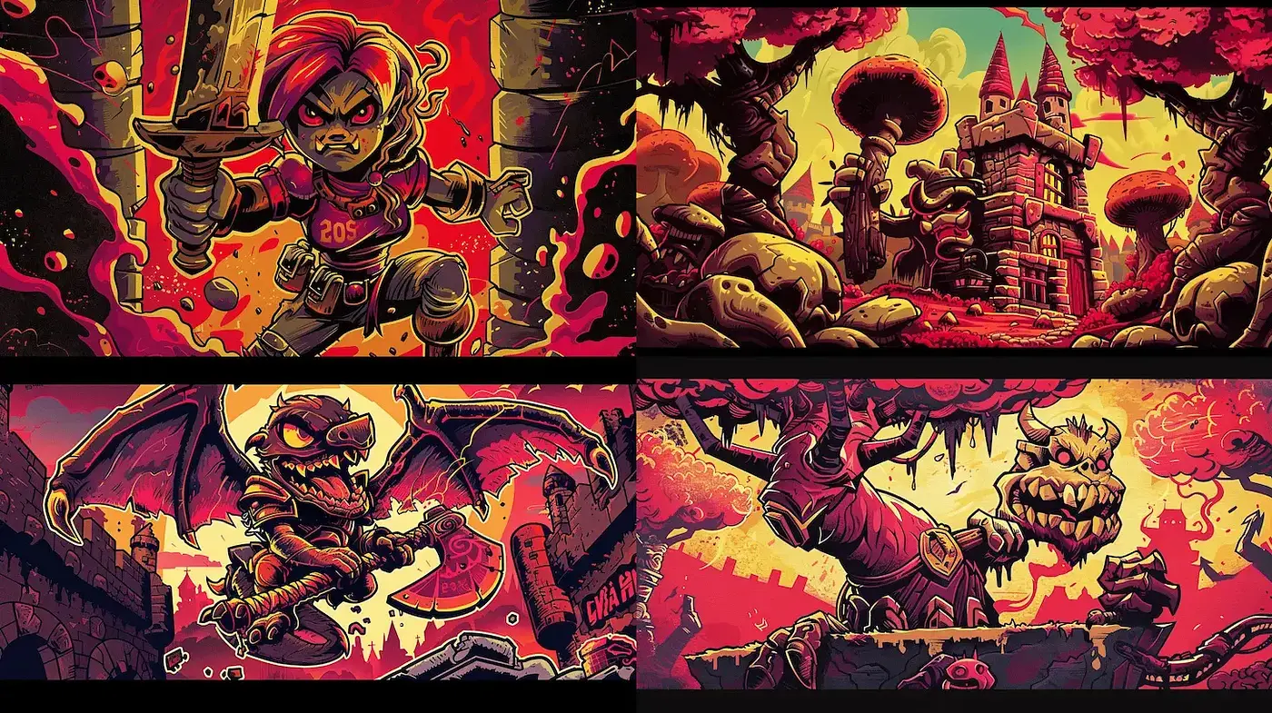 Vivid and Playful Retro Gaming Aesthetic - Midjourney sref style