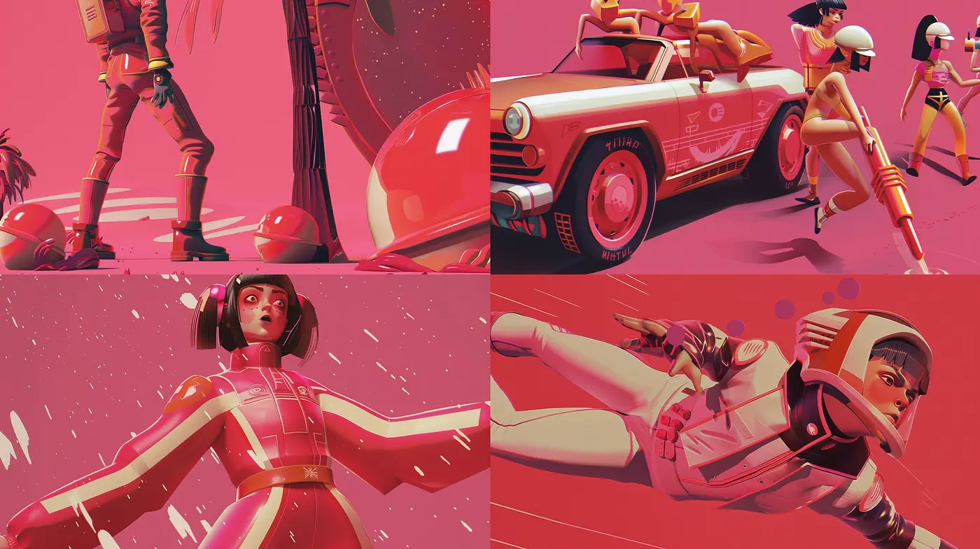 Retrofuturistic Vistas in Pink: A Synchronous Journey Through Stylized Consistency - Midjourney sref style