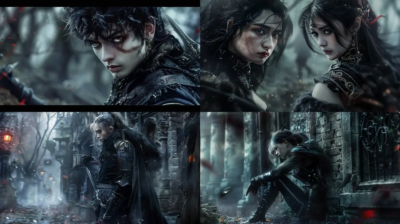 Ethereal Gothic Fantasy: A Cinematic Convergence of Dark Elegance and Brooding Intensity - Midjourney sref style
