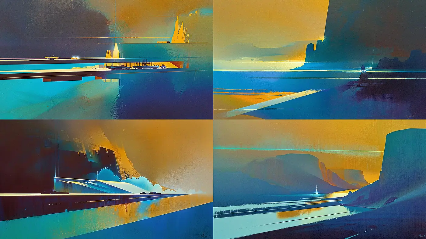 Sunset Hues and Geometric Contours: An Abstract Fusion of Warm Tones and Sharp Lines - Midjourney sref style