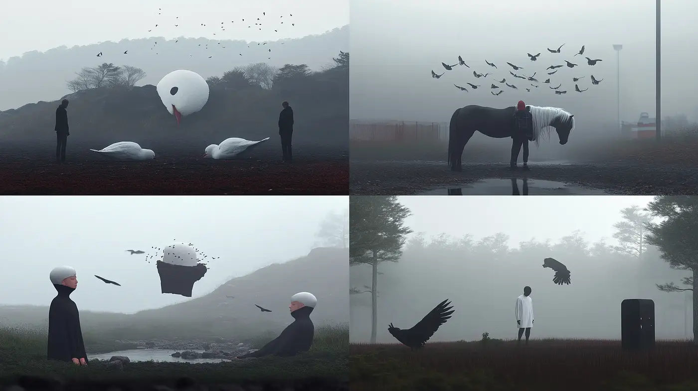 Ethereal Monochrome Dreamscape: A Study in Surrealism and Minimalism - Midjourney sref style