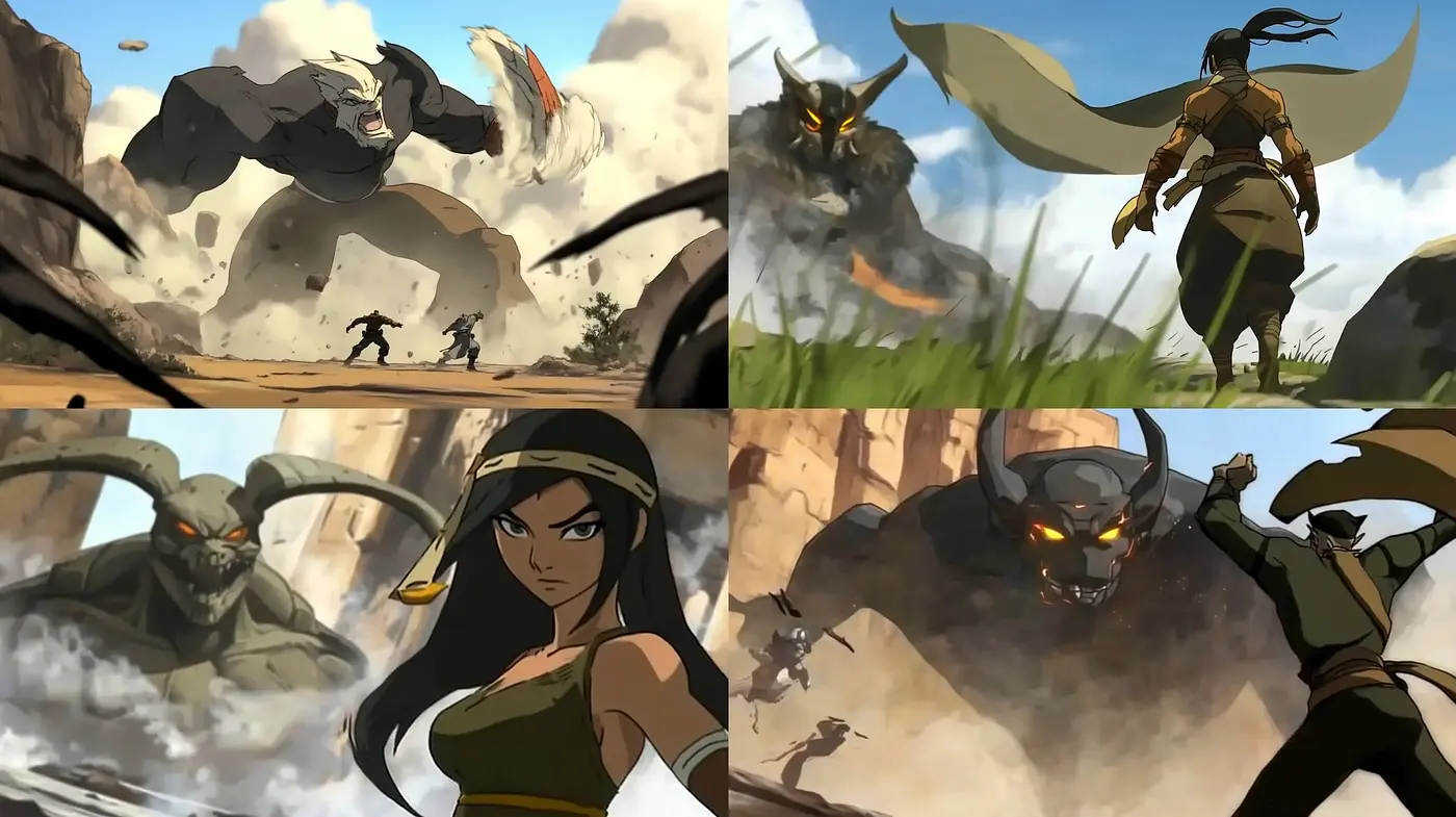 Epic Saga of Stylized Animation: A Homage to Dynamic Action and Elemental Fantasy - Midjourney sref style