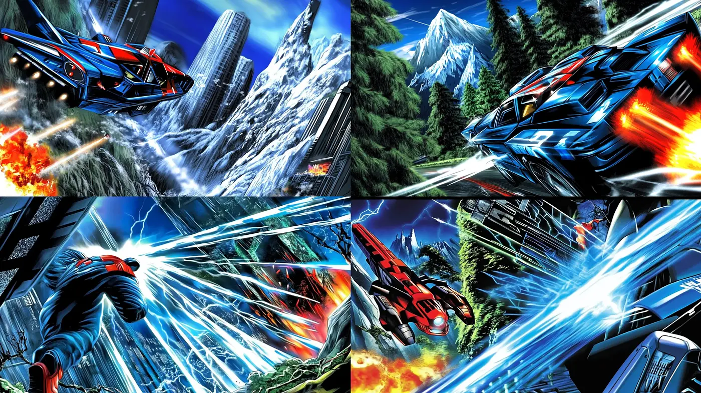 Dynamic Velocity: A Fusion of Comic Book Aesthetics and Kinetic Energy - Midjourney sref style