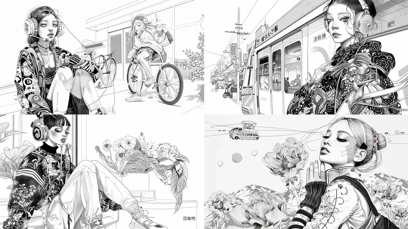 Contemporary Illustrations Blending Urban Elements with Ethereal Fashion - Midjourney sref style