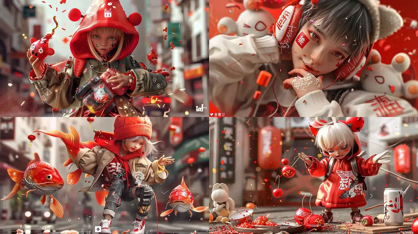 Vibrant, whimsical urban scene with playful elements - Midjourney sref style