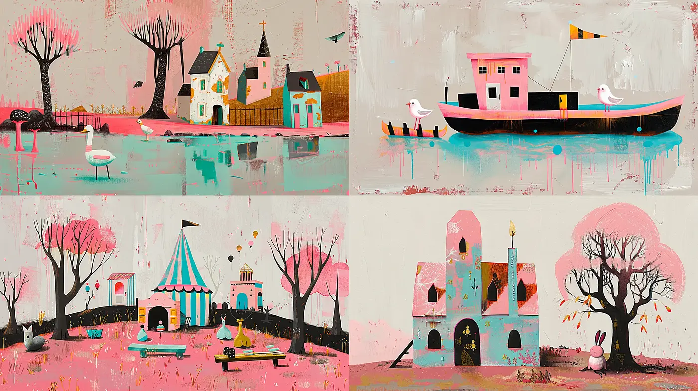 Whimsical Pastel Dreamscape with Storybook Charm - Midjourney sref style