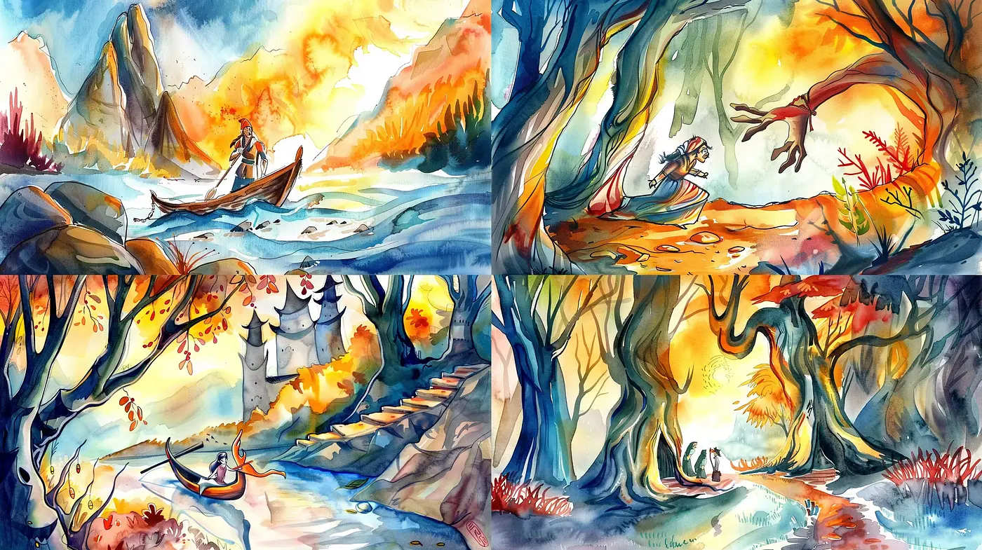 Whimsical Watercolor Narratives in Vivid Tones - Midjourney sref style