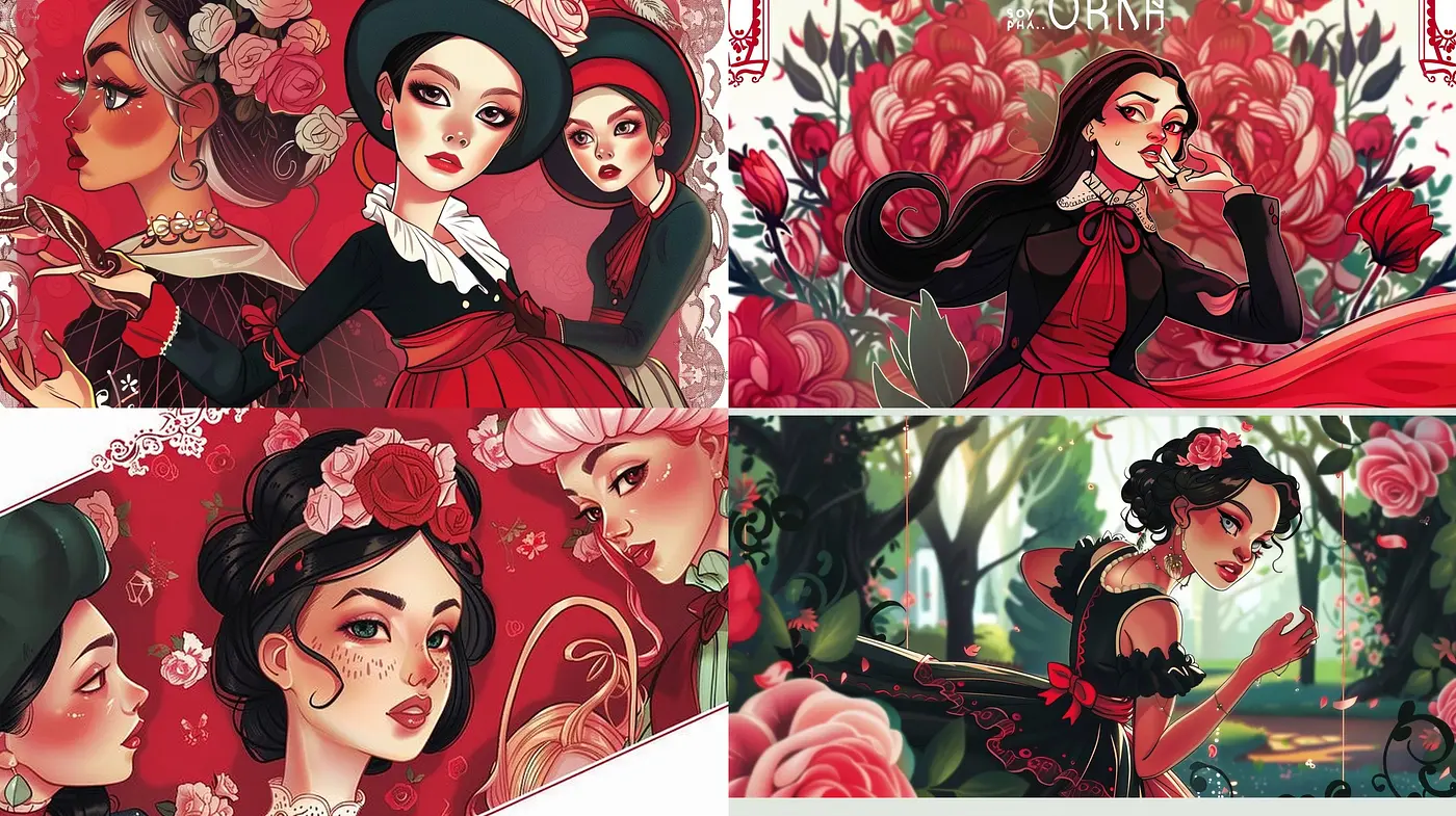 Rosy Reverie: A Fusion of Bold Romance in Stylized Illustrations - Midjourney sref style