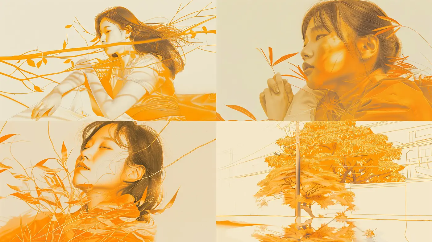 Monotone Autumnal Illustration Suite with Ethereal Overtones - Midjourney sref style