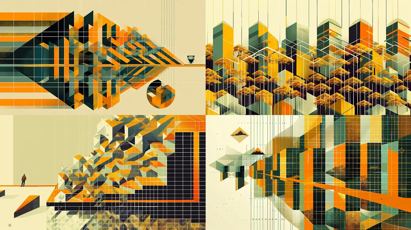 Geometric Abstraction in Retrofuturistic Hues - Midjourney sref style