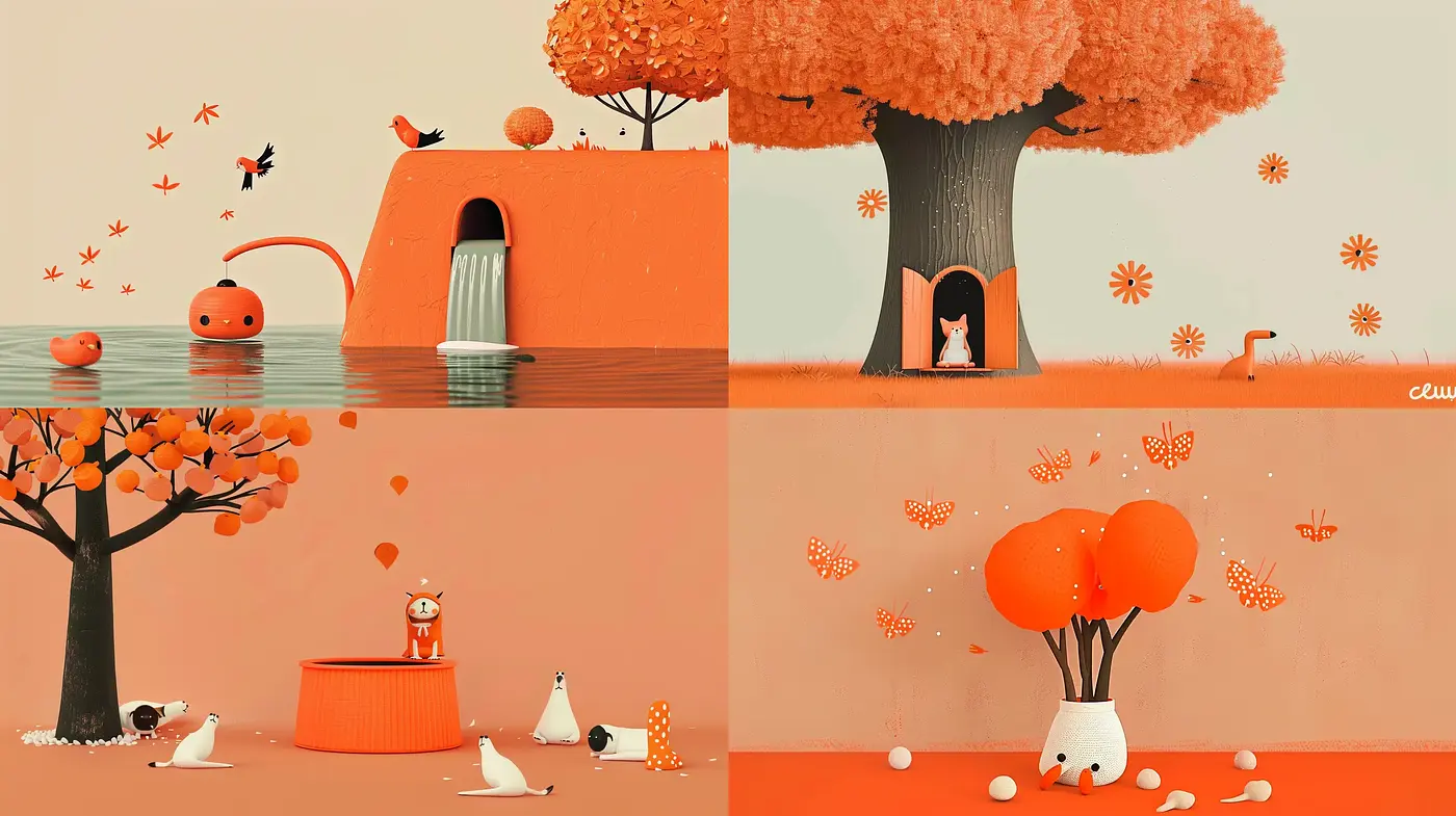 Whimsical Autumnal Hues and Simplistic Shapes - Midjourney sref style