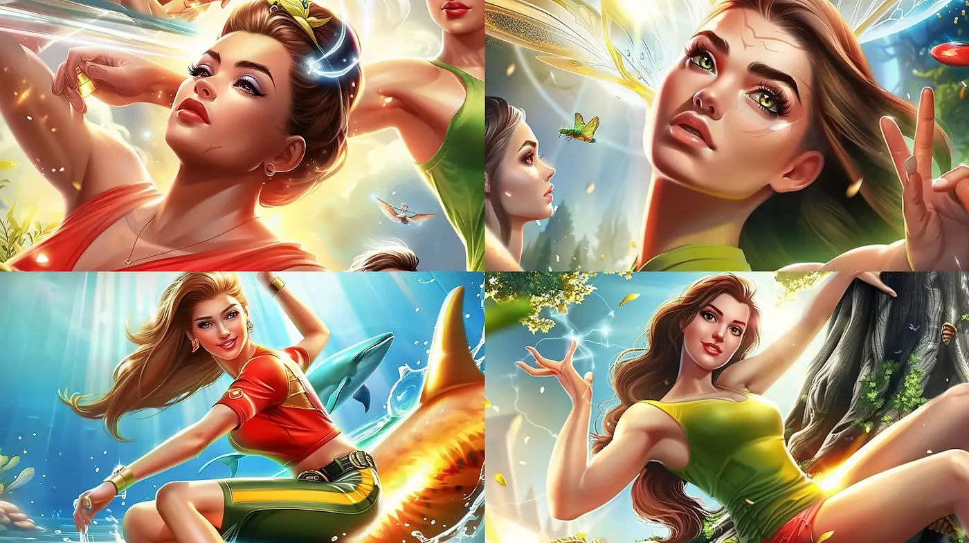 Ethereal Glow and Dynamic Poses in Digital Fantasy Art - Midjourney sref style