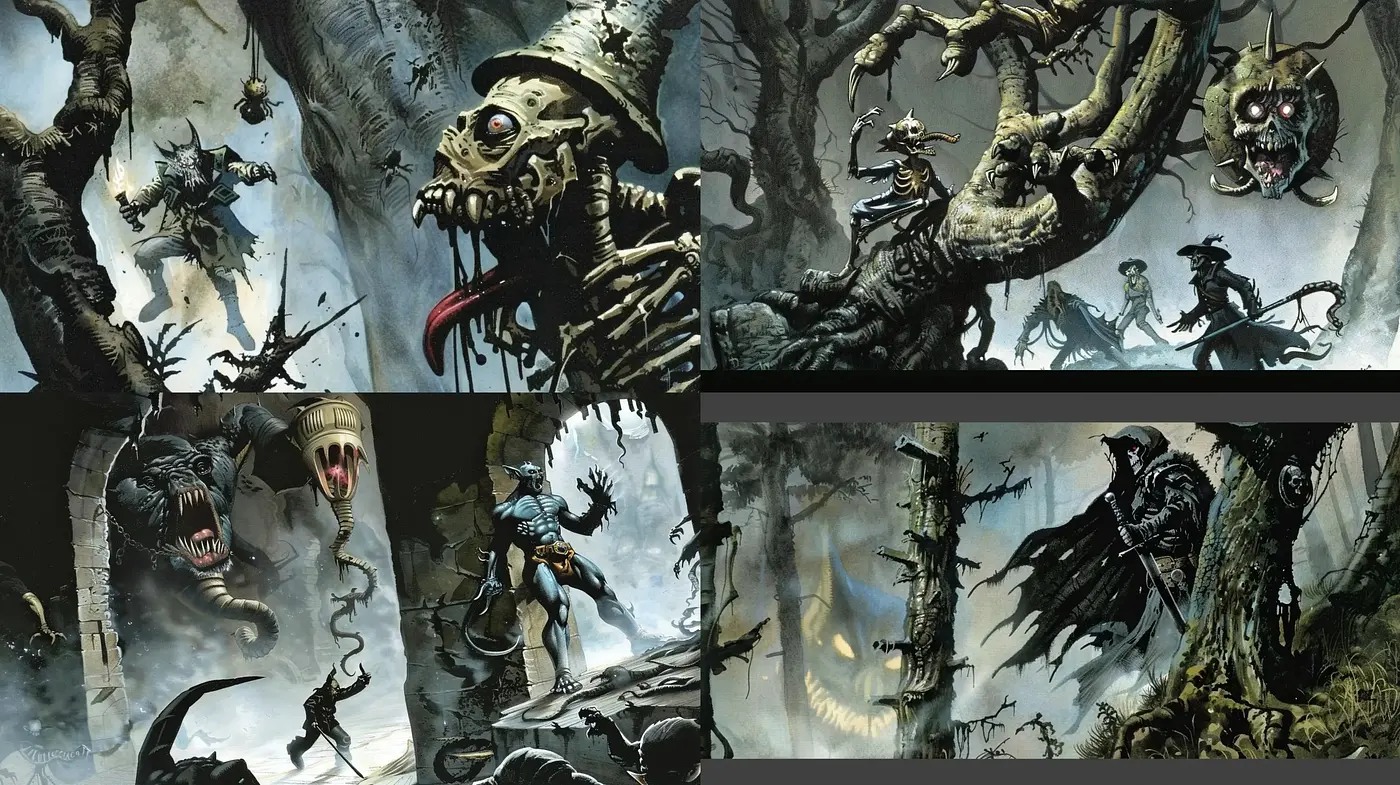 Gothic Fantasia: An Eerie Fusion of Dark Fantasy and Surrealist Art - Midjourney sref style