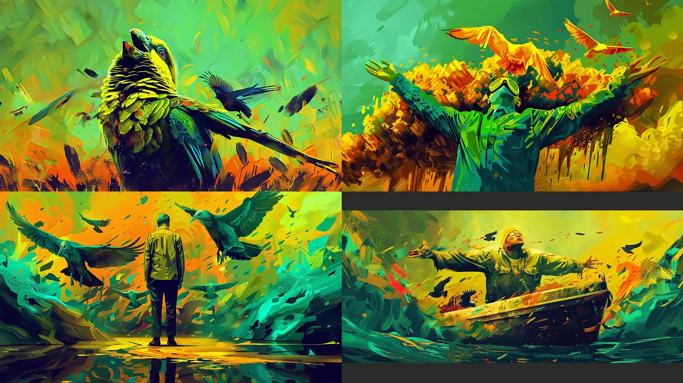 Vibrant Expressionist Burst of Nature and Human Interaction - Midjourney sref style