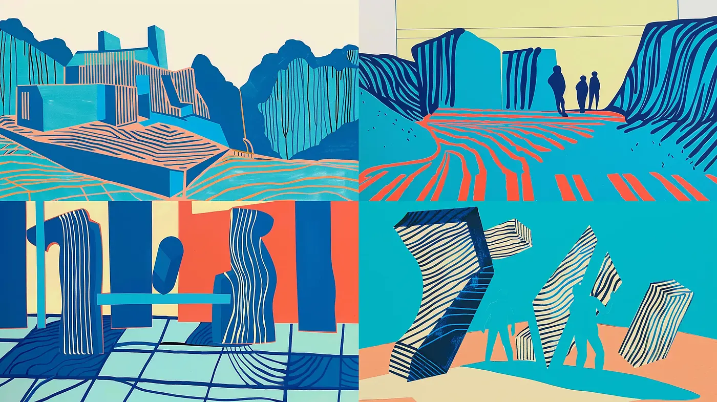 Contemporary Linear Abstraction in Teal and Orange - Midjourney sref style