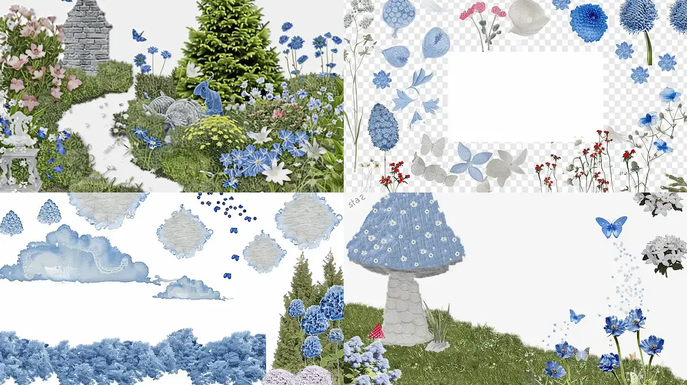 Pictorial Garden Mosaic with a Whimsical Touch - Midjourney sref style
