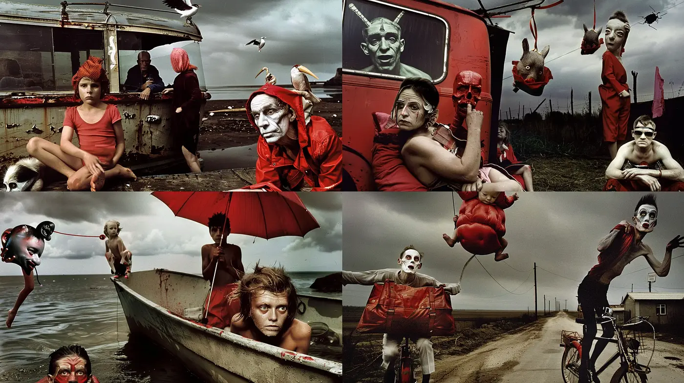 Surreal Cinematic Elegance with a Distinct Red Accent - Midjourney sref style