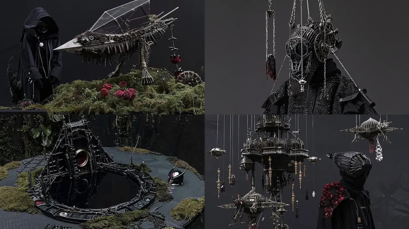 Gothic Futurism with Organic Elements in Dark Aesthetics - Midjourney sref style