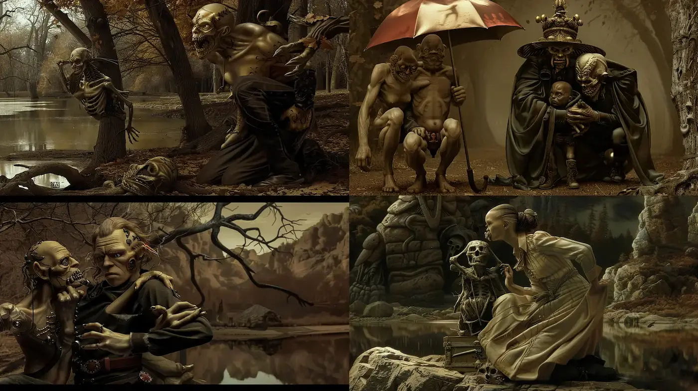 Surreal and macabre exploration of themes of death and decay - Midjourney sref style