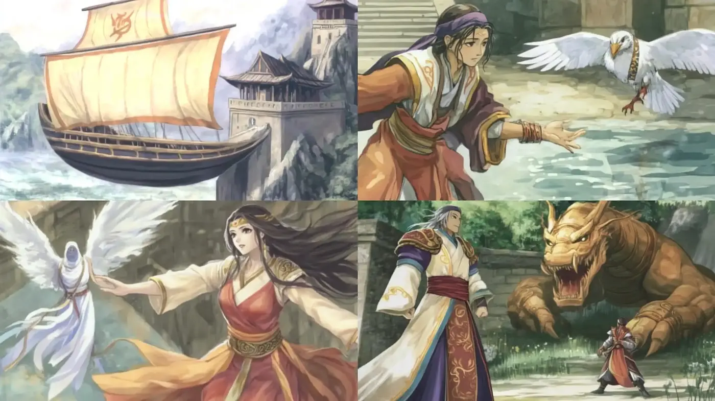 Ethereal Mythological Tapestry: A Fusion of Traditional Asian Art and Fantasy Storytelling - Midjourney sref style