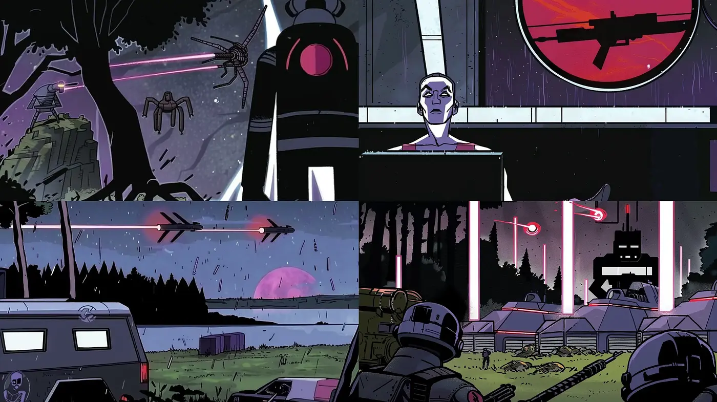 Futuristic Dusk: An Homage to Retro Sci-Fi Comic Artistry - Midjourney sref style