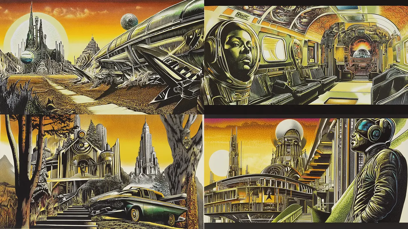 Retro-Futuristic Visions in Earthen Tones - Midjourney sref style