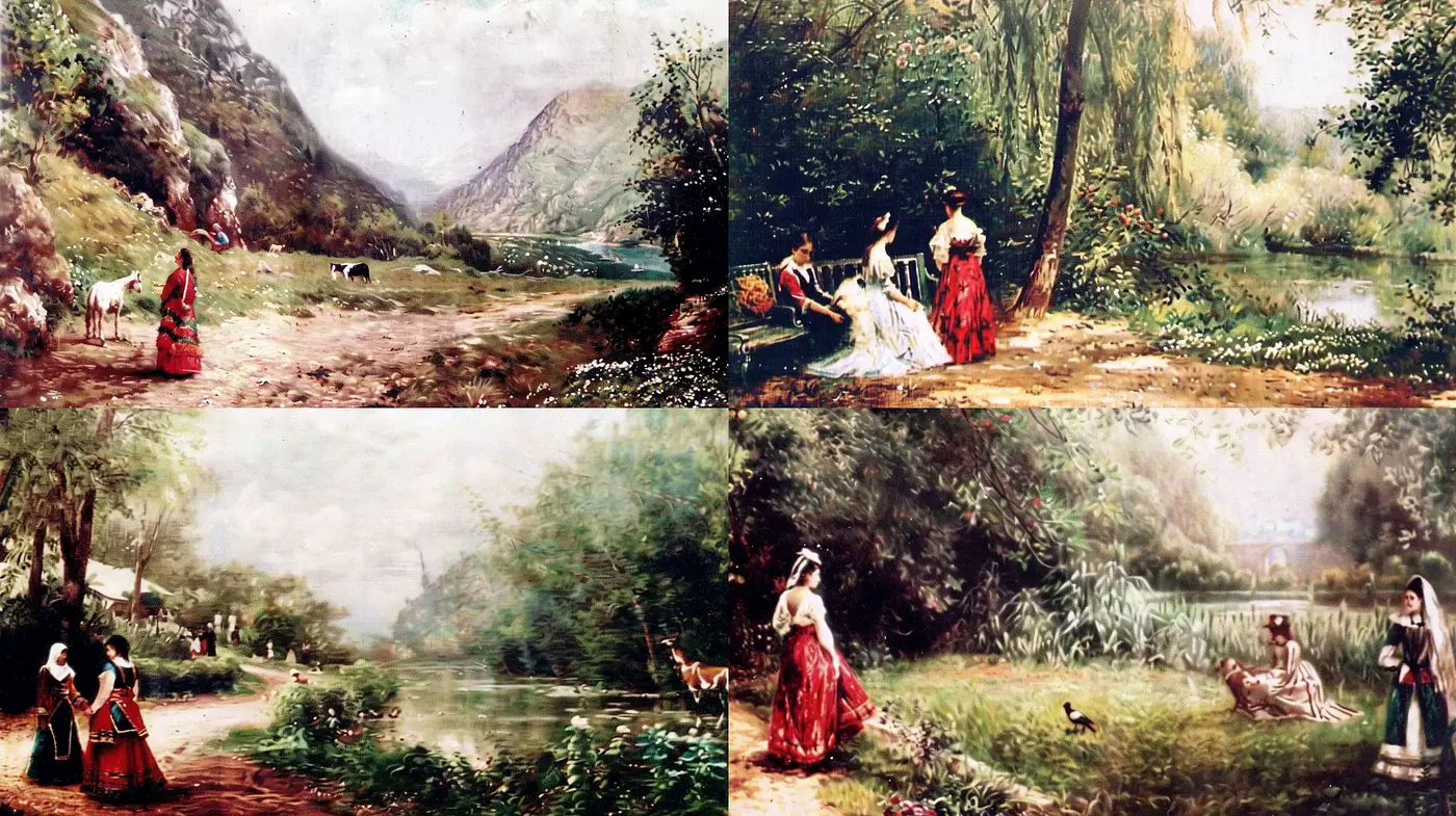 Consistent Romantic Era Pictorial Homage in Lush Landscape Scenes - Midjourney sref style