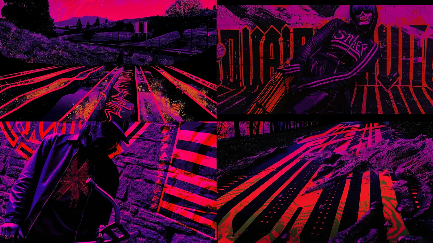 Neon Noir Reverie: A Dystopian Synthwave Fusion - Midjourney sref style