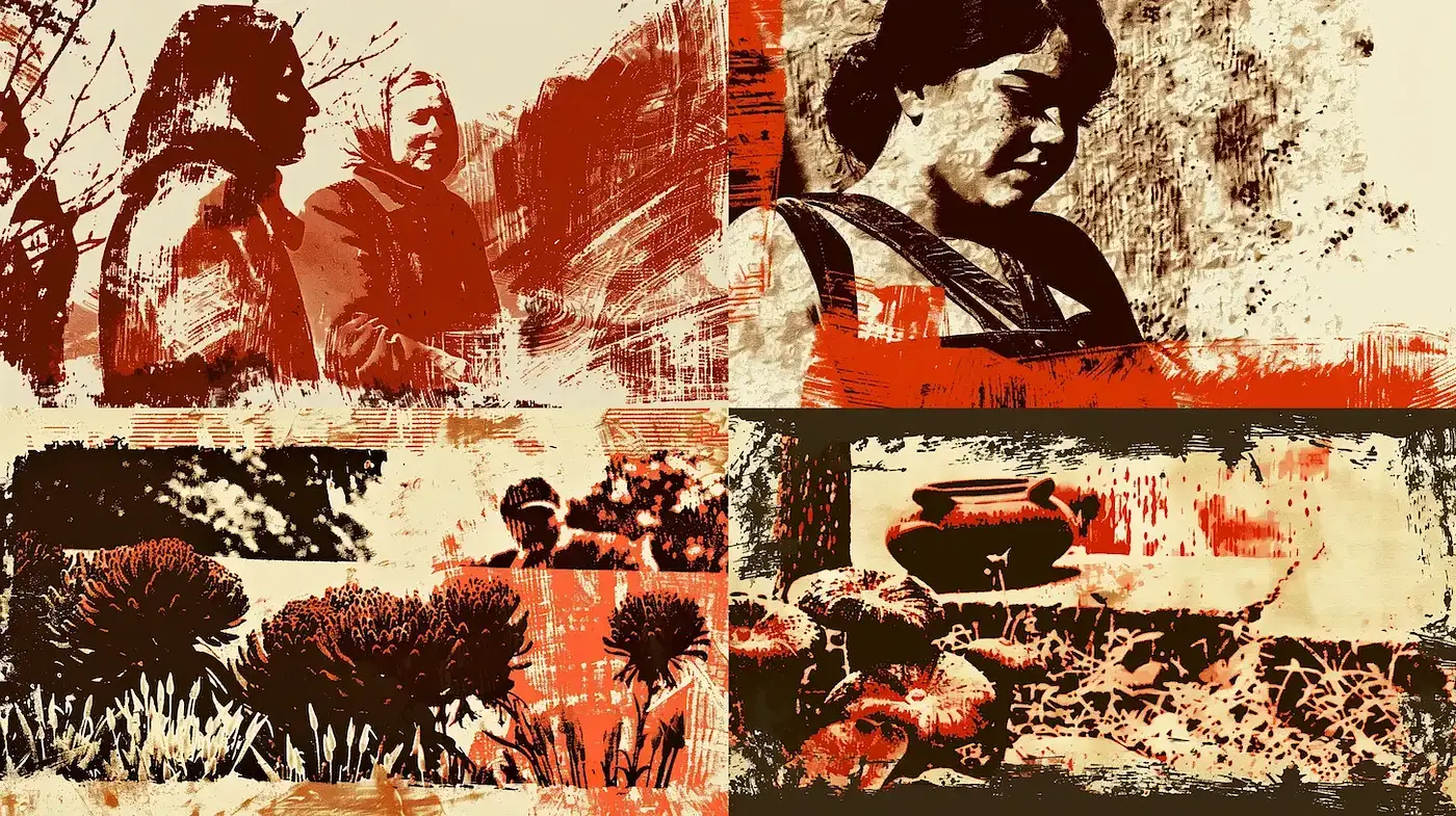 Rich Textural Collage with Cultural Resonance and Earthy Tones - Midjourney sref style