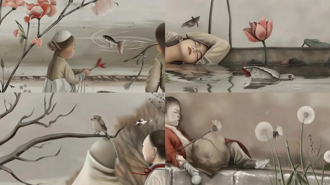 Elegant and Serene Depiction of Nature and Childhood in Soft Tones - Midjourney sref style