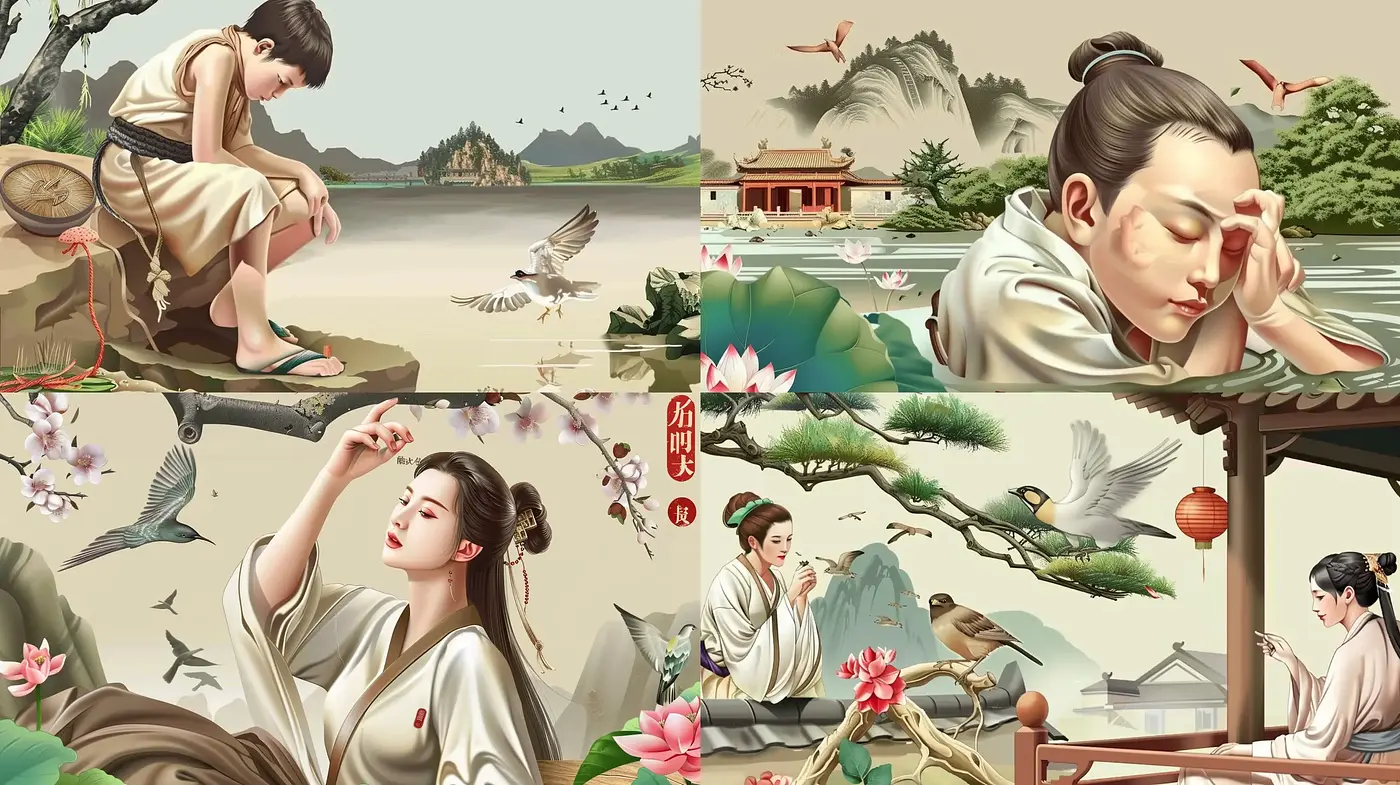 Tranquil Serenity in Pastel: A Homage to Traditional East Asian Artwork - Midjourney sref style