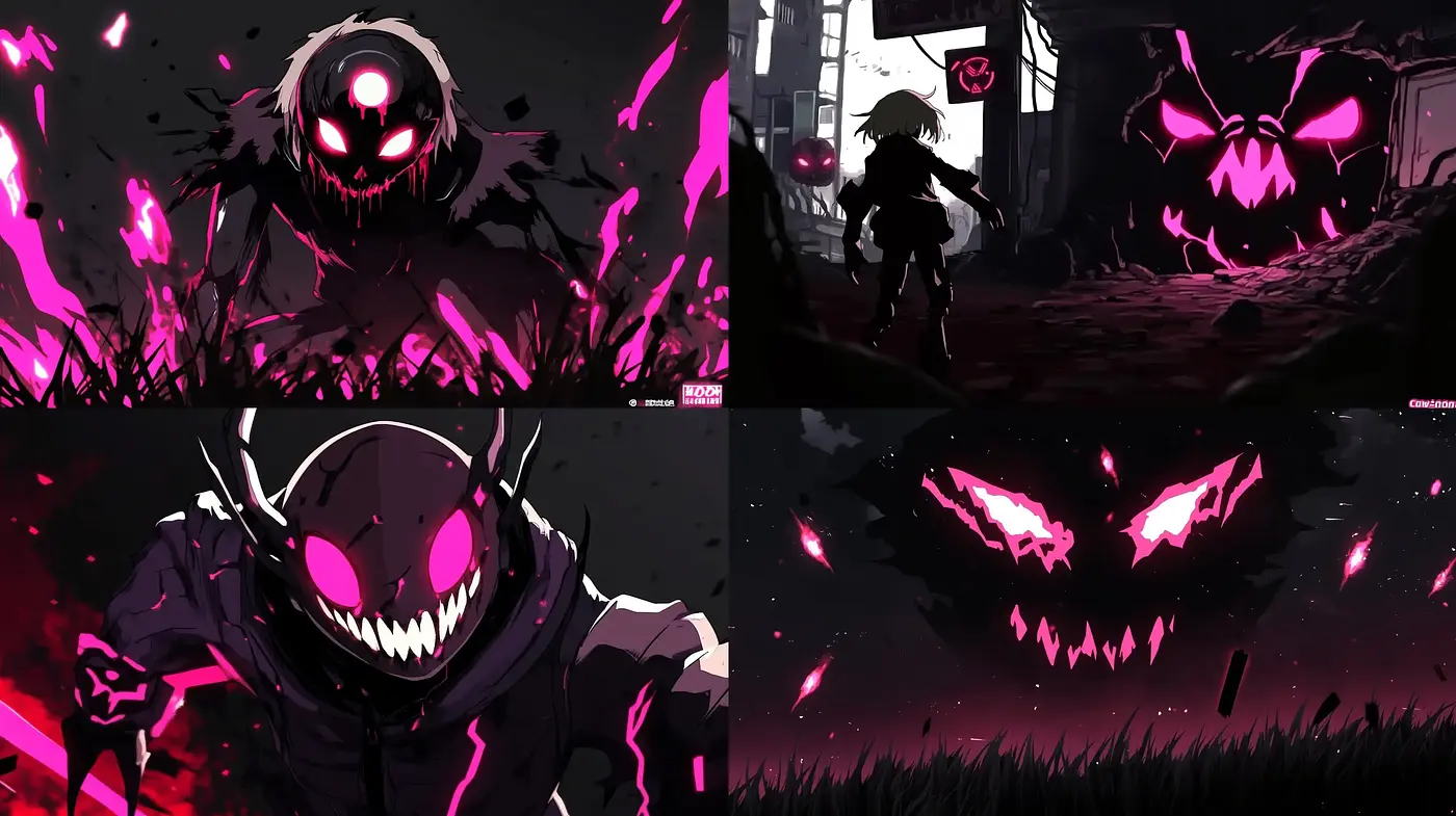 Eerie Glow in Dynamic Anime-Inspired Dark Fantasy - Midjourney sref style