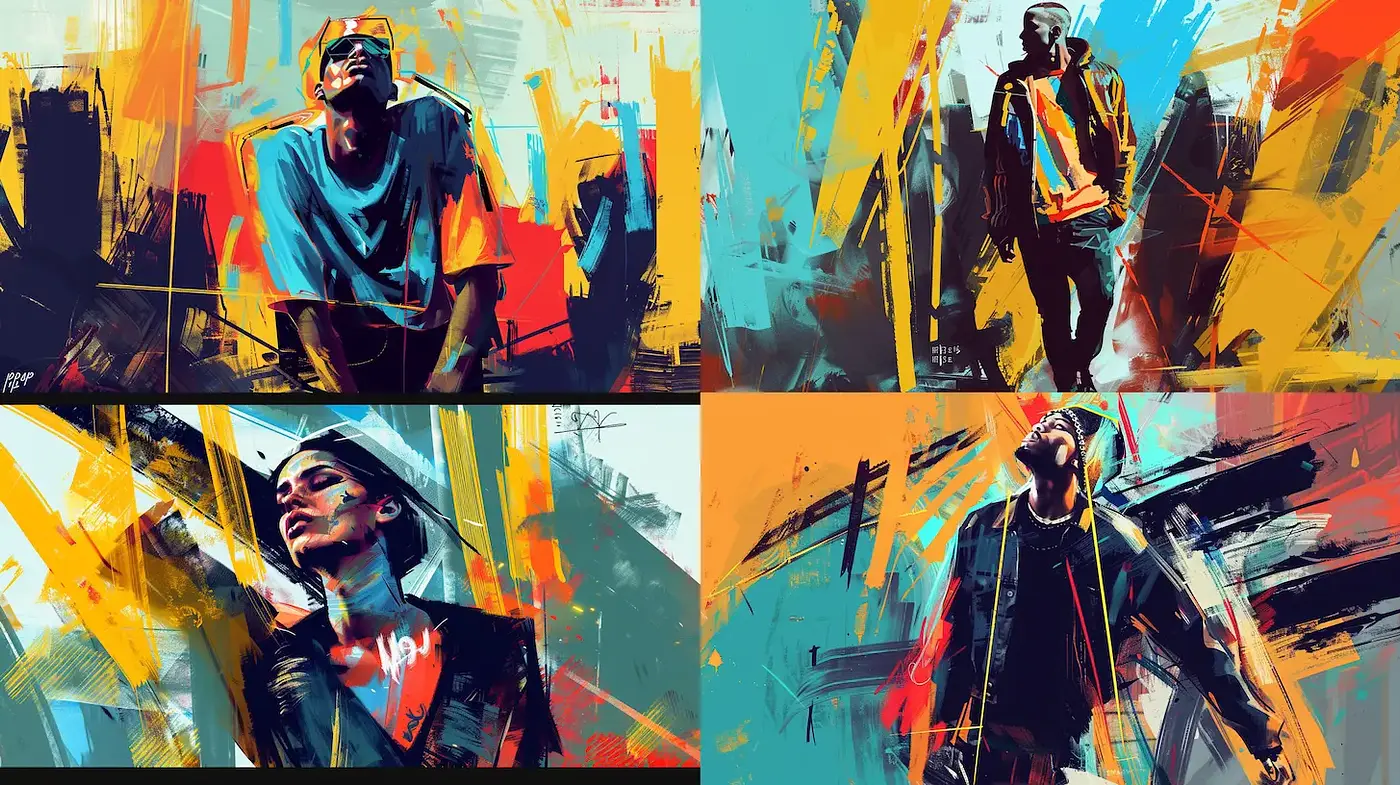 Vivid Urban Expression with Dynamic Brushwork and Colorful Energy - Midjourney sref style