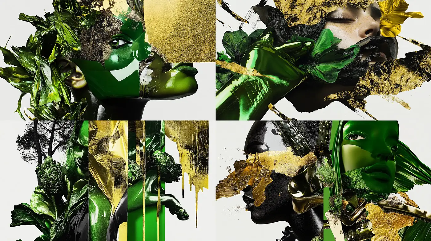 Melancholic Botanical Fusion with Gold Accents - Midjourney sref style