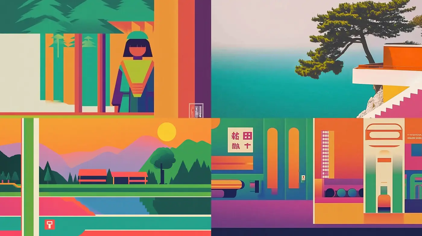 Modern Nostalgic Vistas: A Harmonious Blend of Pastel and Geometry - Midjourney sref style