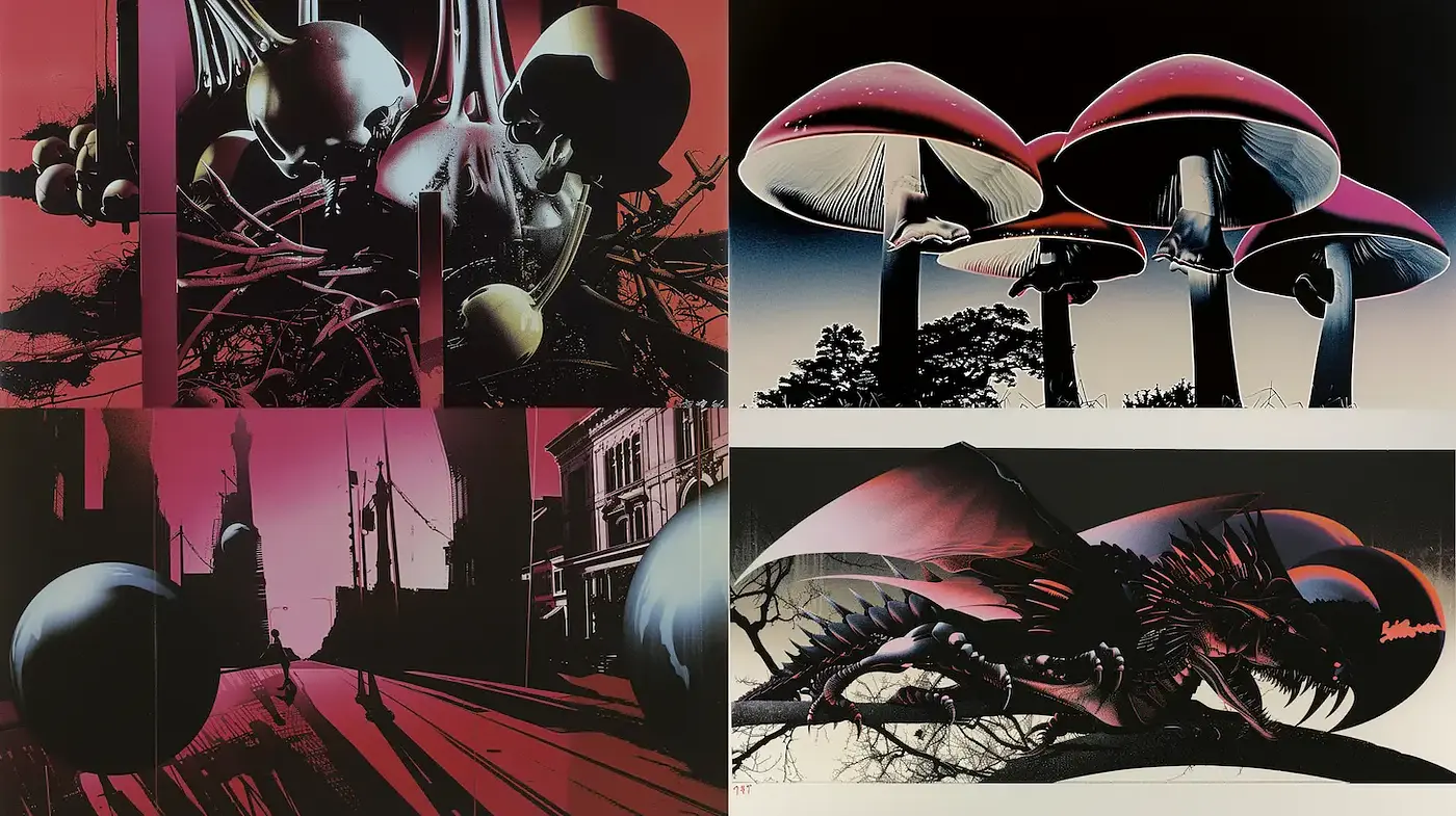 Surreal and Boldly Contrasting Sci-Fi Imagery with a Dark Edge - Midjourney sref style