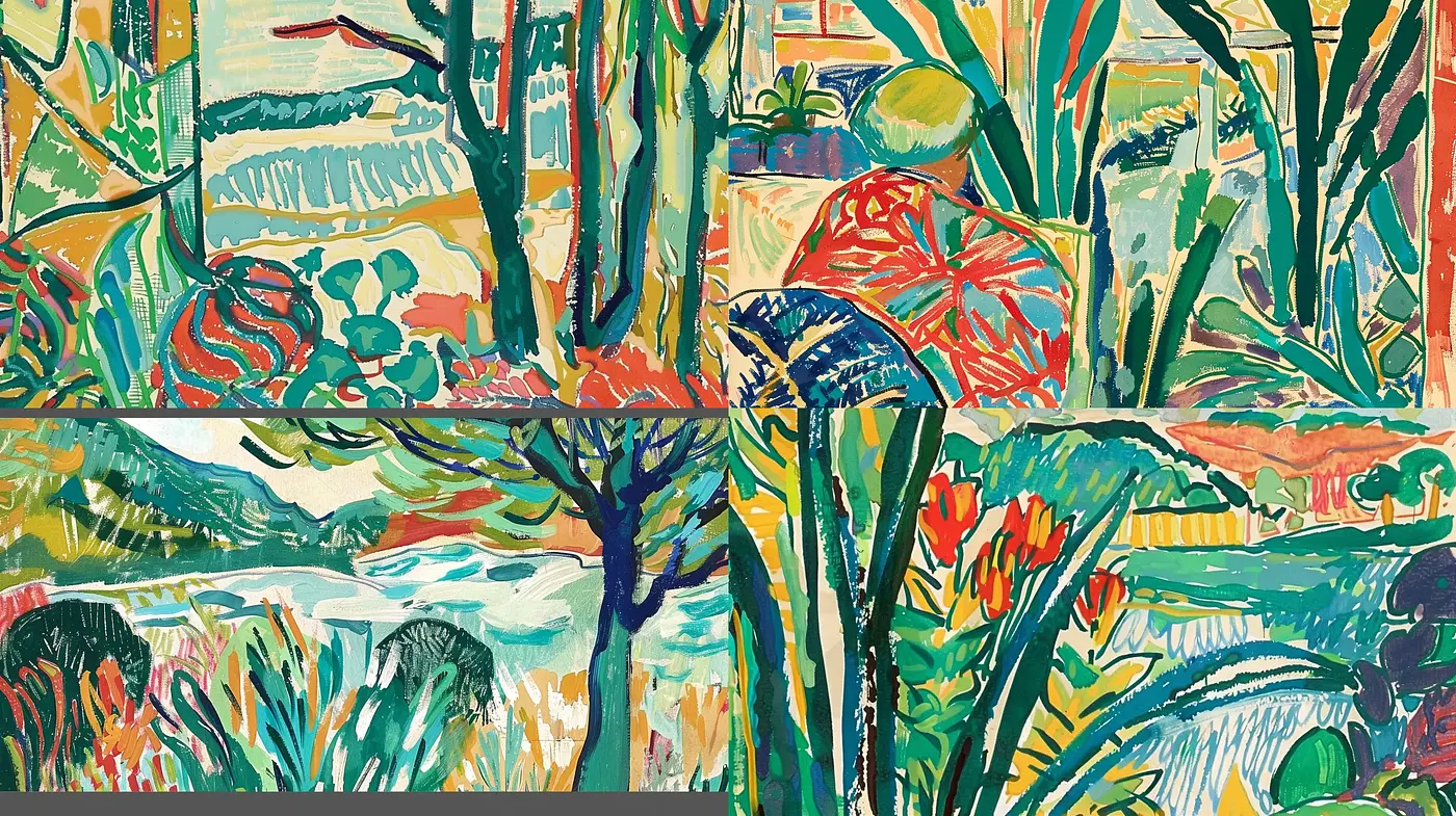 Vibrant Expressionist Brushwork Nature Scenes - Midjourney sref style