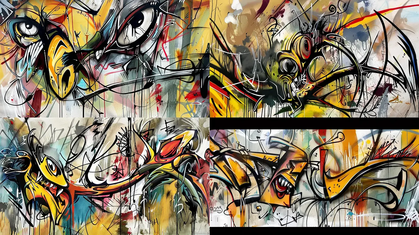 Dynamic Graffiti Fusion with Abstract Expressionism - Midjourney sref style