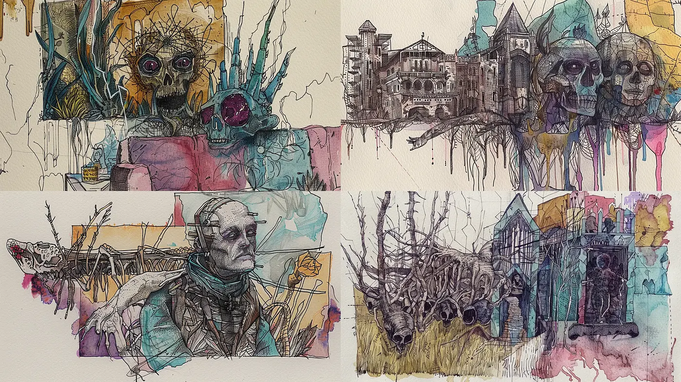 Haunting Deconstructed Realities with Surreal Gothic Overtones - Midjourney sref style