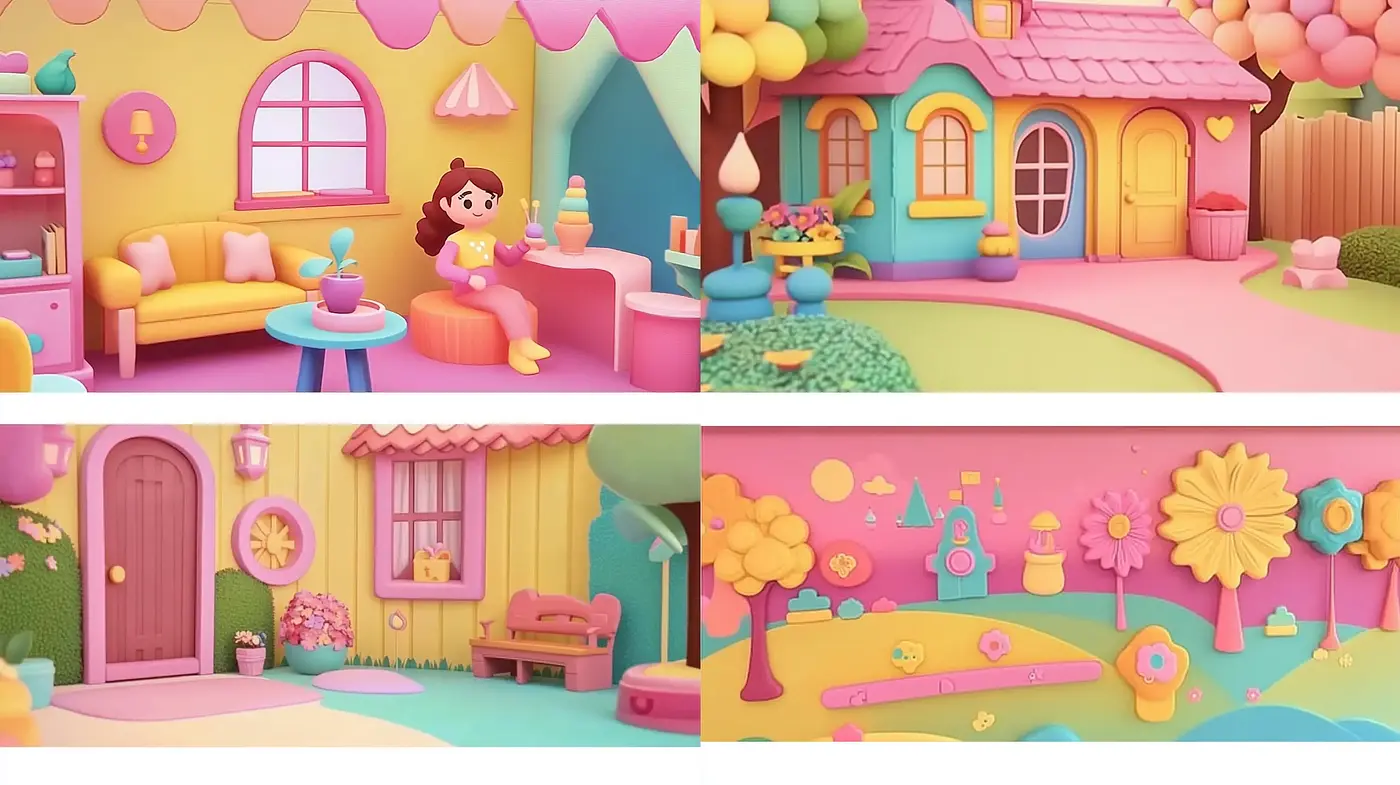 Candy-Colored Dreamscape in Soft Pastel 3D Illustration - Midjourney sref style