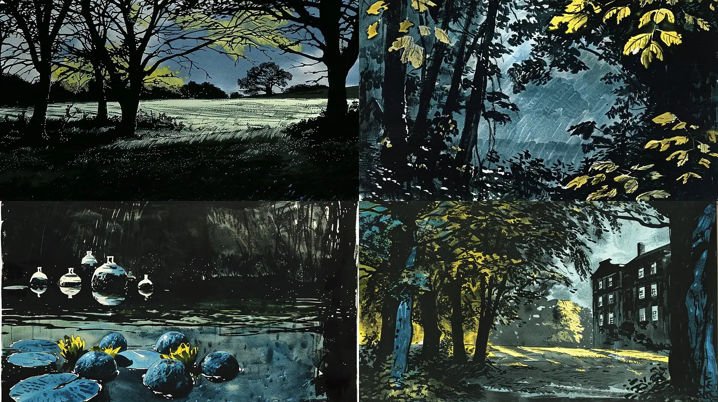 Nocturnal Hues in Expressive Brushwork: A Study of Understated Elegance - Midjourney sref style