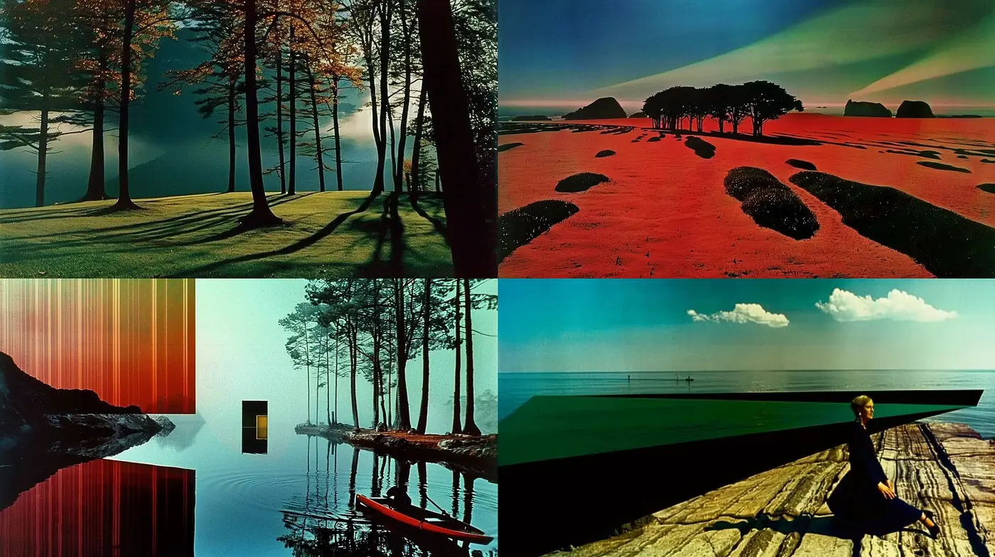 Harmonious Dichotomy of Serene Landscapes and Striking Contrast - Midjourney sref style
