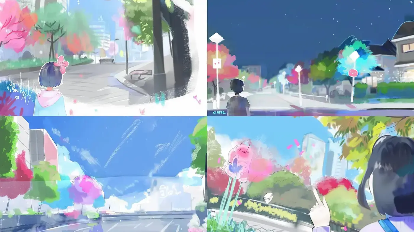 whimsical and vibrant urban landscapes with an ethereal touch - Midjourney sref style