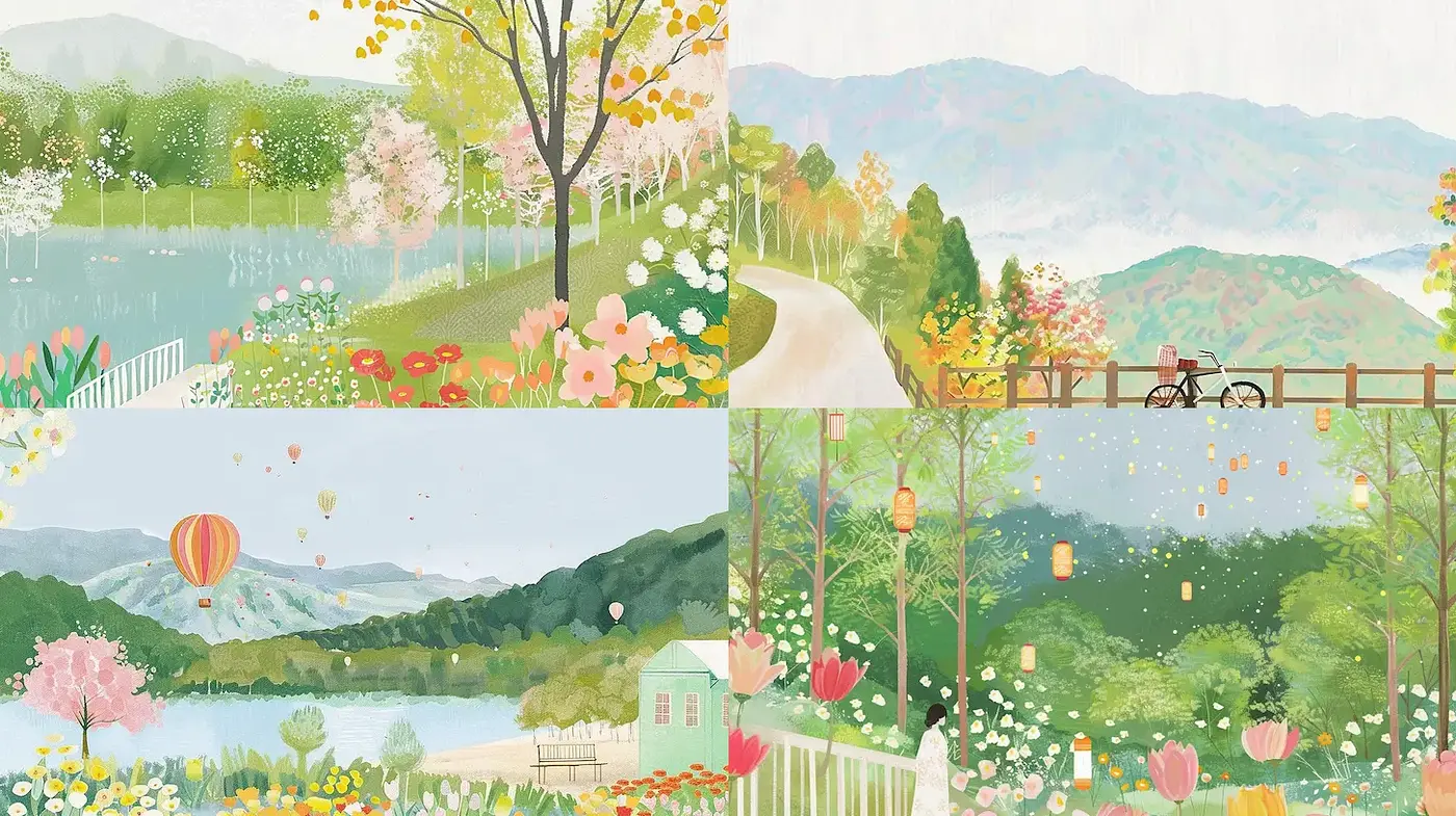 Whimsical and Lush Landscapes with Delicate Details - Midjourney sref style