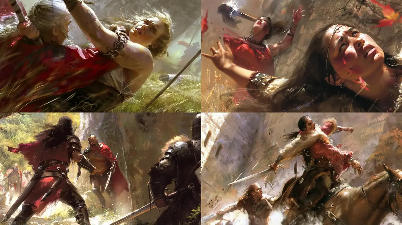 Epic Cinematic Tableaux with Dynamic Brushwork and Intense Lighting - Midjourney sref style